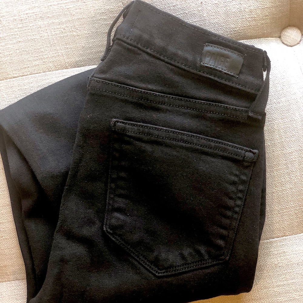 Paige size 27 black stretchy skinny jeans